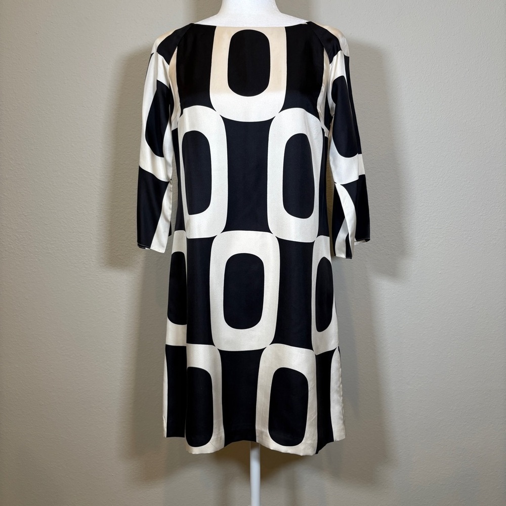 Maggy London Black and Cream Silk Sheath Dress Size 4